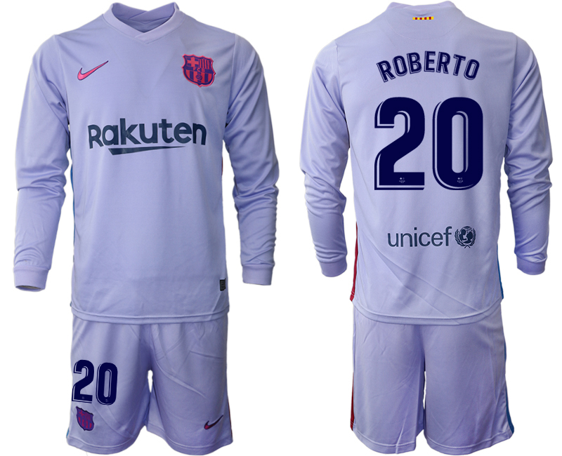 Men 2021-2022 Club Barcelona Second away purple Long Sleeve #20 Soccer Jersey